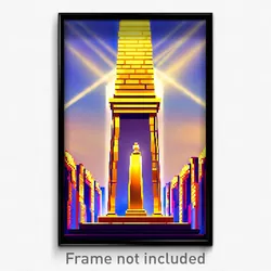 Pixel Art Poster - Golden Obelisk (8 Bit Psychedelic Trippy Video Game Print)