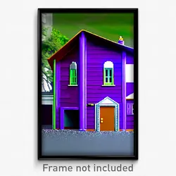 Pixel Art Poster - Purple House (8 Bit Psychedelic Trippy Video Game Print)
