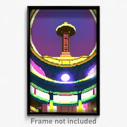 Pixel Art Poster - Circular Anime Architecture (8 Bit Video Game Print)