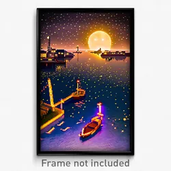 Pixel Art Poster - Starry Harbour (8 Bit Psychedelic Trippy Video Game Print)