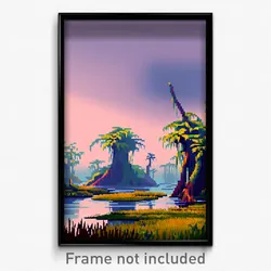 Pixel Art Poster - Exotic Swamp (8 Bit Psychedelic Trippy Video Game Print)