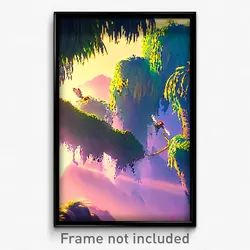 Pixel Art Poster - Flying Jungle (8 Bit Psychedelic Trippy Video Game Print)