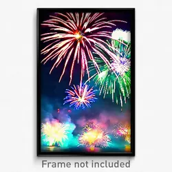Pixel Art Poster - Vibrant Fireworks (8 Bit Psychedelic Trippy Video Game Print)