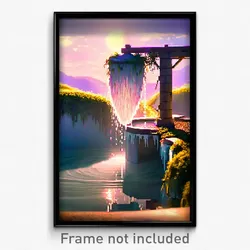 Pixel Art Poster - Agile Watering Hole (8 Bit Psychedelic Video Game Print)