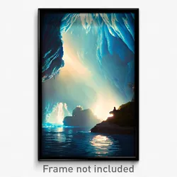 Pixel Art Poster - Blue Cave (8 Bit Psychedelic Trippy Weird Video Game Print)