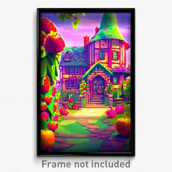 Pixel Art Poster - Fruity Manor (8 Bit Psychedelic Trippy Video Game Print)