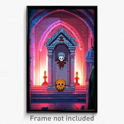 Pixel Art Poster - Cute Crypt (8 Bit Psychedelic Trippy Weird Video Game Print)