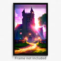 Pixel Art Poster - Enchanted Priory (8 Bit Psychedelic Trippy Video Game Print)