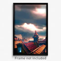 Pixel Art Poster - Thunderous Rooftops (8 Bit Psychedelic Video Game Print)