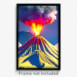 Pixel Art Poster - Wild Volcano (8 Bit Psychedelic Trippy Video Game Print)