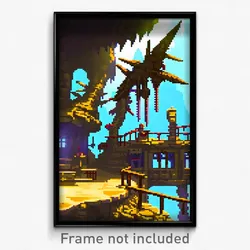 Pixel Art Poster - Thorny Outpost (8 Bit Psychedelic Trippy Video Game Print)