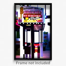 Pixel Art Poster - Adventurous Burger Stand (8 Bit Psychedelic Video Game Print)
