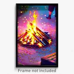Pixel Art Poster - Flowery Bonfire (8 Bit Psychedelic Trippy Video Game Print)