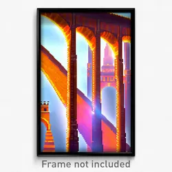 Pixel Art Poster - Orange Aquaduct (8 Bit Psychedelic Trippy Video Game Print)