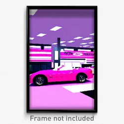 Pixel Art Poster - Pink Car Dealership (8 Bit Psychedelic Video Game Print)