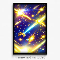 Pixel Art Poster - Golden Galaxy Battle (8 Bit Psychedelic Video Game Print)