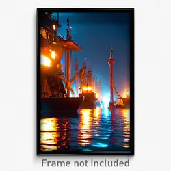 Pixel Art Poster - Nocturnal Shipyard (8 Bit Psychedelic Video Game Print)