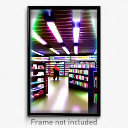 Pixel Art Poster - Bright Book Store (8 Bit Psychedelic Trippy Video Game Print)