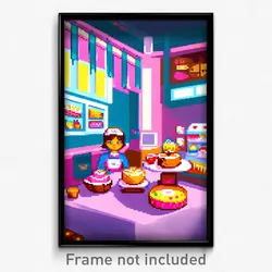 Pixel Art Poster - Cute Bakery (8 Bit Psychedelic Trippy Weird Video Game Print)