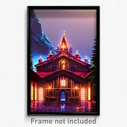 Pixel Art Poster - Shiny Monastery (8 Bit Psychedelic Trippy Video Game Print)