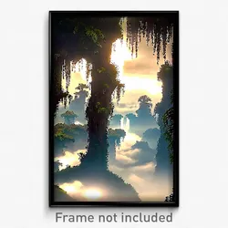 Pixel Art Poster - Tattered Cloud Forest (8 Bit Psychedelic Video Game Print)