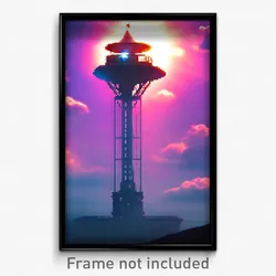 Pixel Art Poster - Flying Tower (8 Bit Psychedelic Trippy Video Game Print)