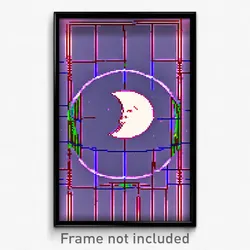 Pixel Art Poster - Digital Wire Frame Moon (8 Bit Psychedelic Video Game Print)