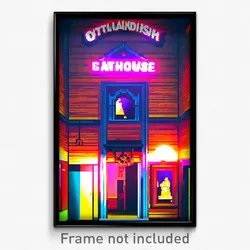 Pixel Art Poster - Outlandish Cathouse (8 Bit Psychedelic Video Game Print)