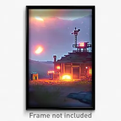 Pixel Art Poster - Remote Outpost (8 Bit Psychedelic Trippy Video Game Print)