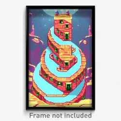 Pixel Art Poster - Whimsical Ziggurat (8 Bit Psychedelic Video Game Print)