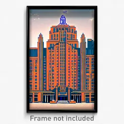 Pixel Art Poster - Enormous American Architecture (8 Bit Video Game Print)