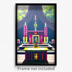 Pixel Art Poster - Realistic Shrine (8 Bit Psychedelic Trippy Video Game Print)