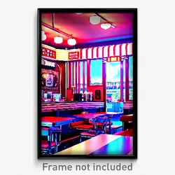 Pixel Art Poster - Elaborate 50'S Diner (8 Bit Psychedelic Video Game Print)