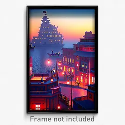 Pixel Art Poster - Nautical Indian City (8 Bit Psychedelic Video Game Print)