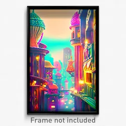 Pixel Art Poster - Whimsical City (8 Bit Psychedelic Trippy Video Game Print)