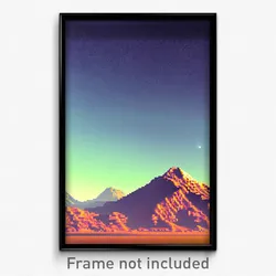 Pixel Art Poster - Mountainous Outer Space (8 Bit Psychedelic Video Game Print)