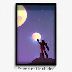 Pixel Art Poster - Simple Moon Battle (8 Bit Psychedelic Video Game Print)