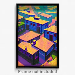 Pixel Art Poster - Harmonious Shantytown (8 Bit Psychedelic Video Game Print)