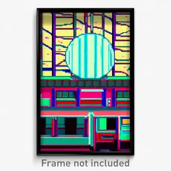 Pixel Art Poster - Wire Frame Glitchy 50'S Diner (8 Bit Video Game Print)