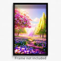 Pixel Art Poster - Flowery Spring (8 Bit Psychedelic Trippy Video Game Print)