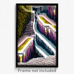 Pixel Art Poster - Zigzag Waterfall (8 Bit Psychedelic Trippy Video Game Print)