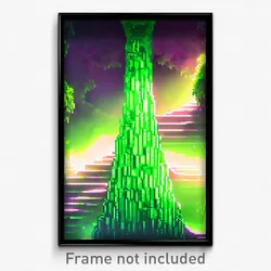 Pixel Art Poster - Green Cavern (8 Bit Psychedelic Trippy Video Game Print)