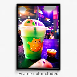 Pixel Art Poster - Glaring Boba Tea (8 Bit Psychedelic Trippy Video Game Print)
