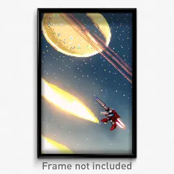 Pixel Art Poster - Standard Moon Battle (8 Bit Psychedelic Video Game Print)
