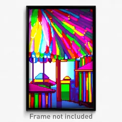 Pixel Art Poster - Multicolored Hut (8 Bit Psychedelic Trippy Video Game Print)