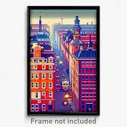Pixel Art Poster - Tiny Copenhagen (8 Bit Psychedelic Trippy Video Game Print)