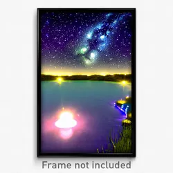 Pixel Art Poster - Starry Pond (8 Bit Psychedelic Trippy Weird Video Game Print)