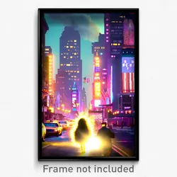 Pixel Art Poster - Fluffy New York (8 Bit Psychedelic Trippy Video Game Print)