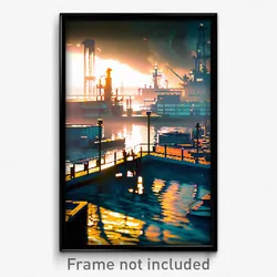 Pixel Art Poster - Liquid Shipyard (8 Bit Psychedelic Trippy Video Game Print)