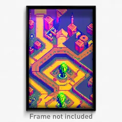 Pixel Art Poster - Square Exotic City (8 Bit Psychedelic Video Game Print)